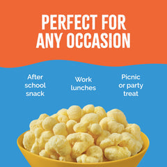 Sensible Portions Veggie Puffs in a lunchbox scene, kid-friendly snack.