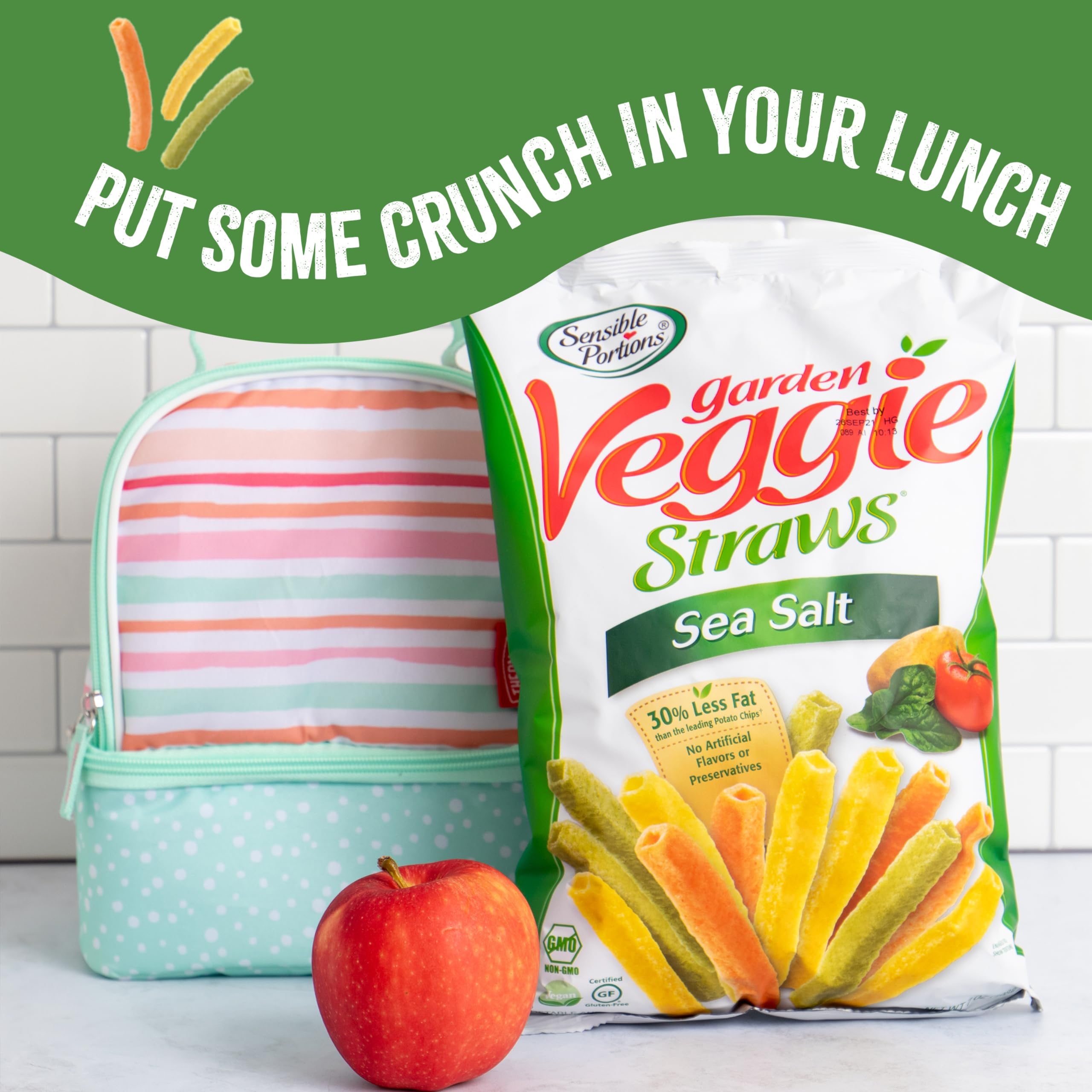 Sensible Portions Veggie Straws close-up shows light, crunchy texture.
