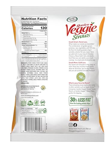 Sensible Portions veggie straws close-up showing crispy texture and cheddar flavor.
