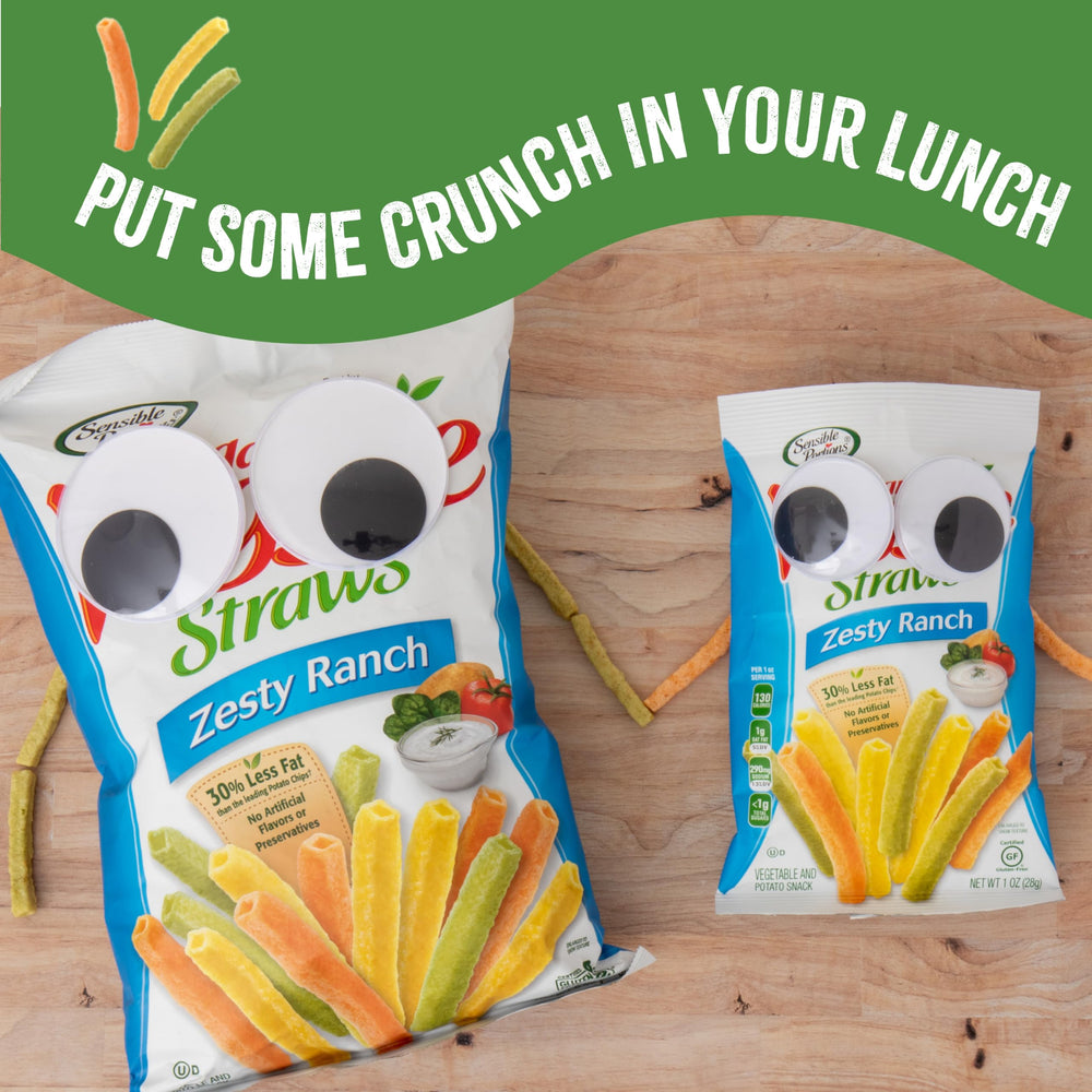 Sensible Portions Zesty Ranch Veggie Straws – flavorful crunch in snack-size packs.