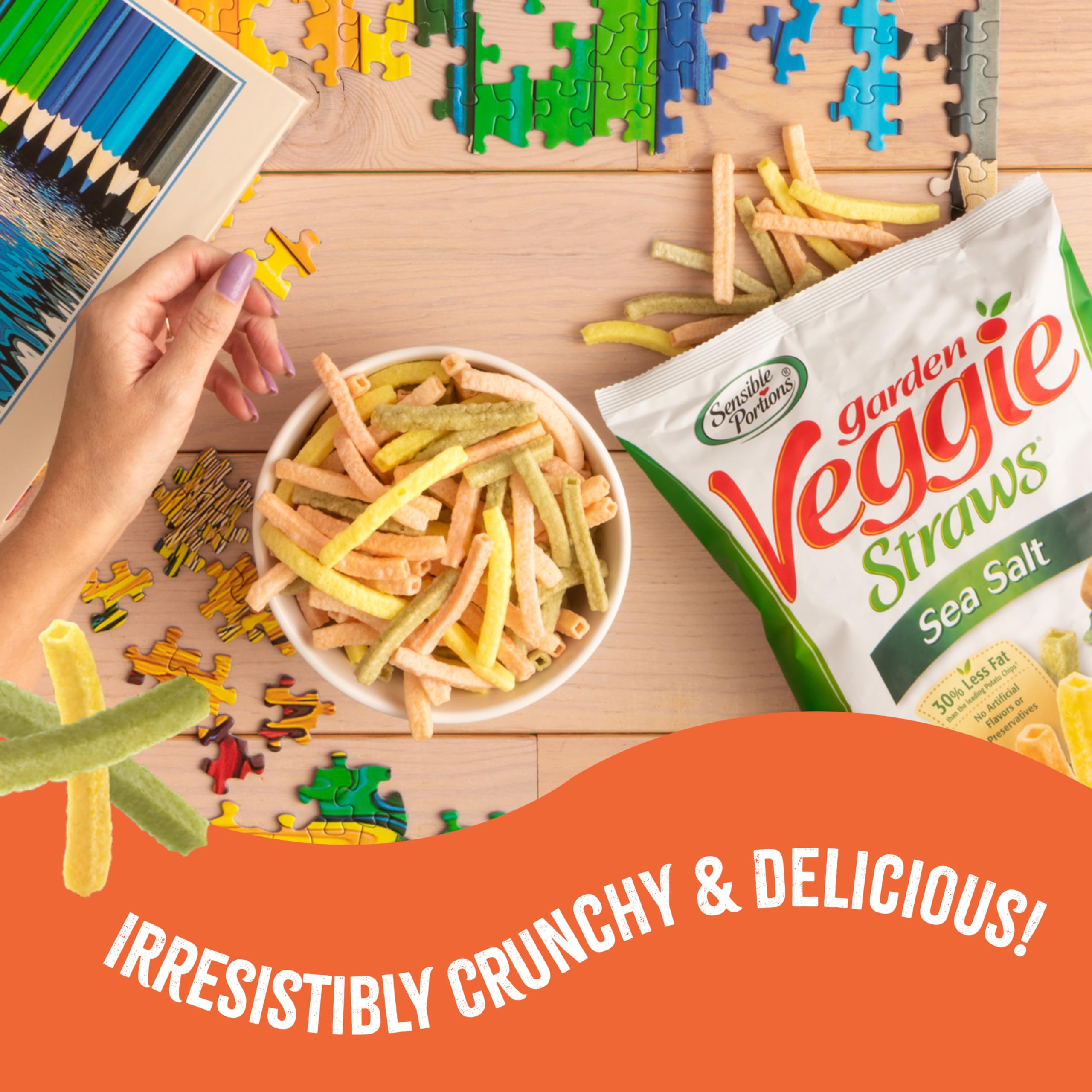 Sensible Portions Garden Veggie Straws – sea salt flavor, airy crunch for any snack moment.