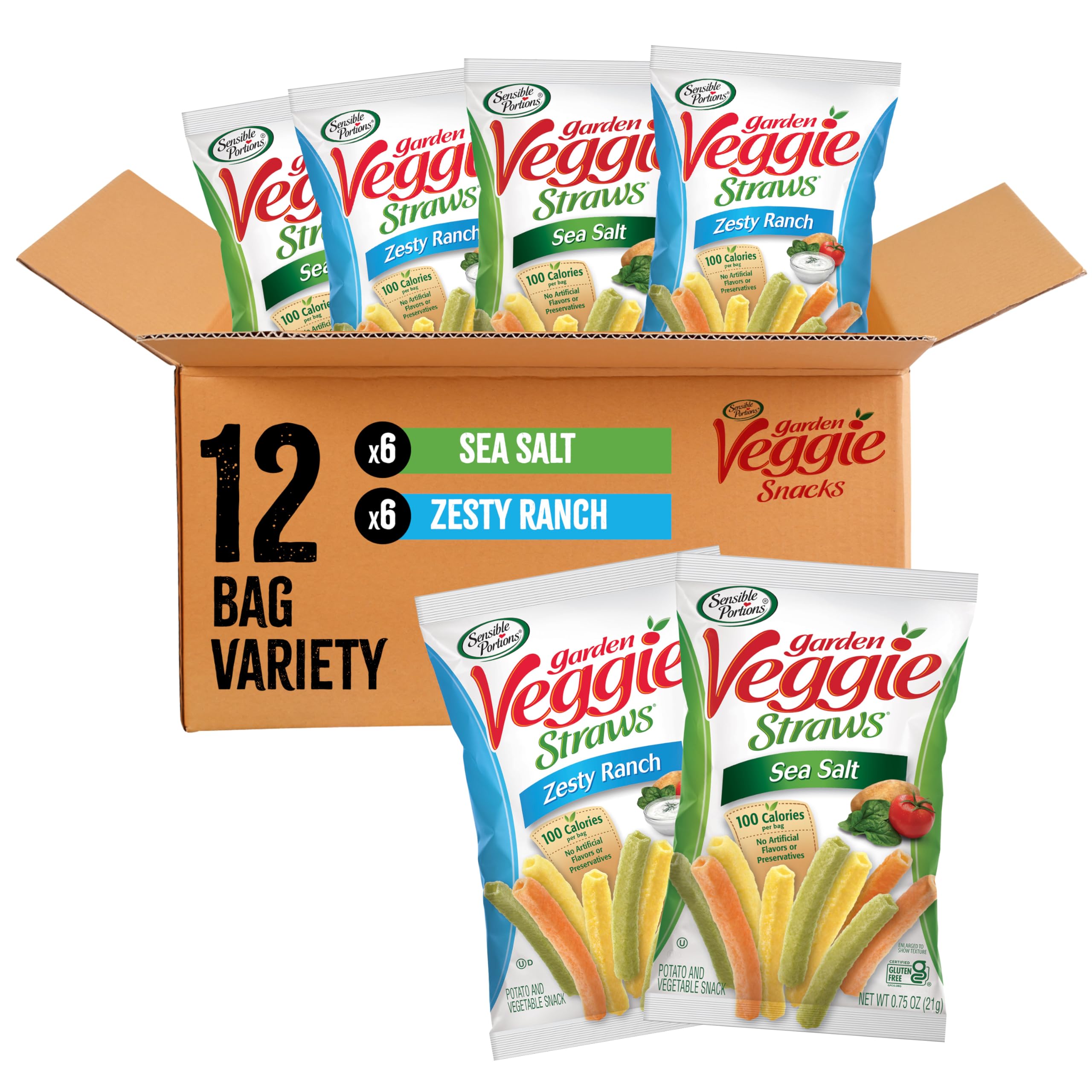 Sensible Portions Veggie Straws Sea Salt bag, gluten-free on-the-go snack