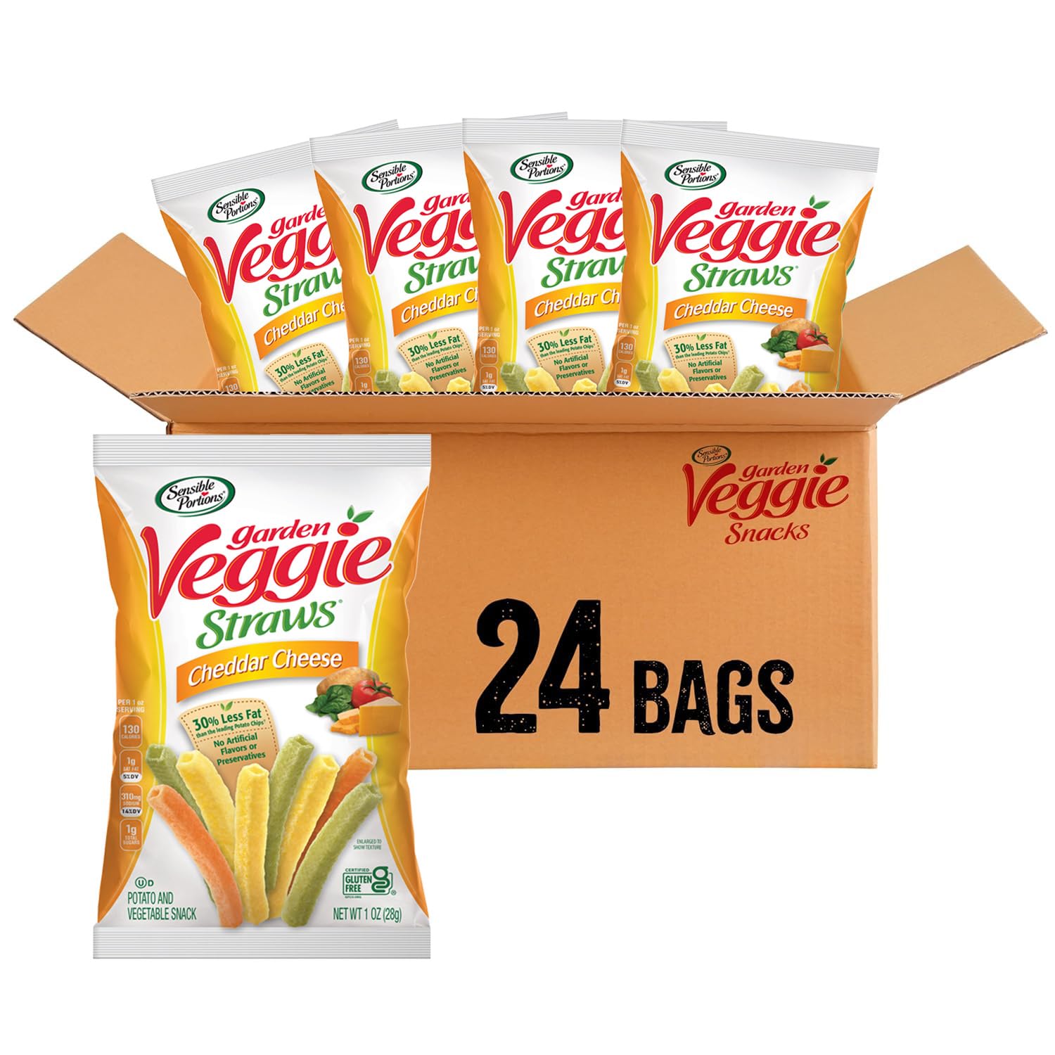 Sensible Portions veggie straws variety pack with sea salt and cheddar, a lighter crunch