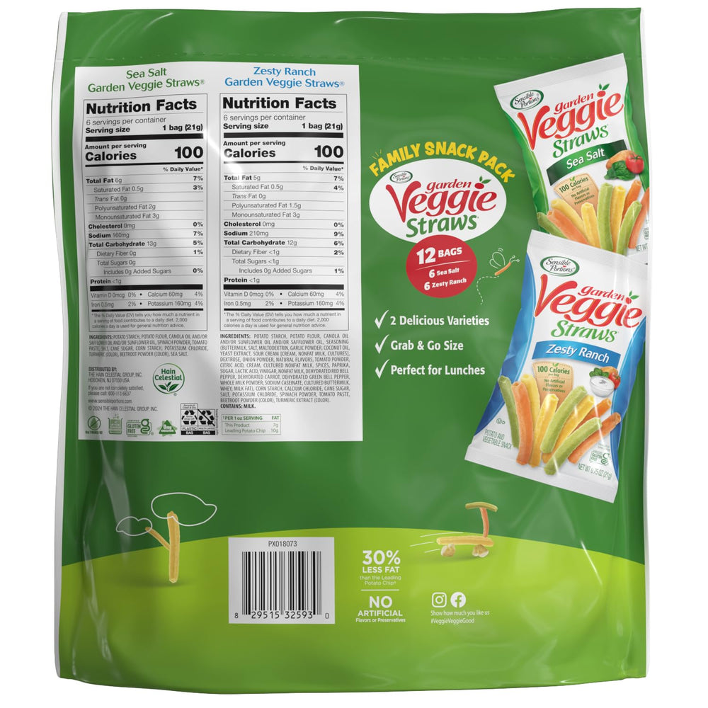 Sensible Portions Veggie Straws Zesty Ranch bag, crisp and savory