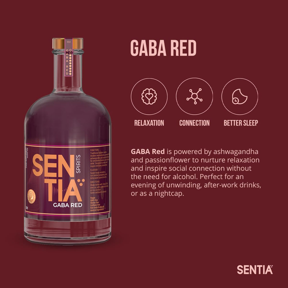 Sentia Gaba Red bottle label close-up highlighting botanicals