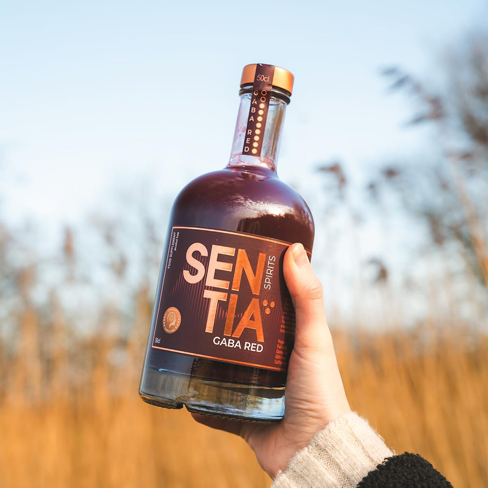 Sentia Gaba Red ready to serve bottle highlights vegan gluten free options