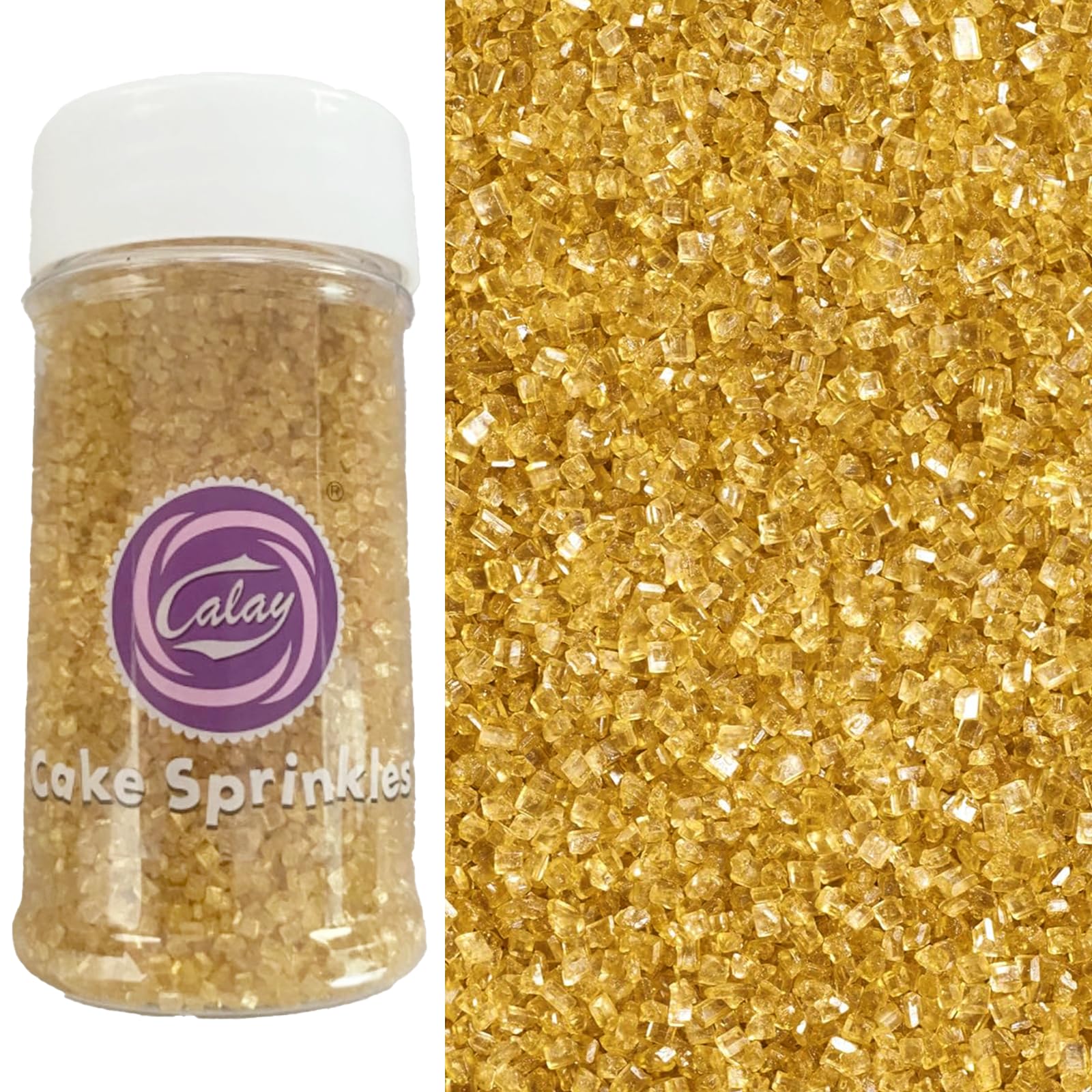 Sentovac Gold Sanding Sugar bottle for sparkling cake toppers and cookies.