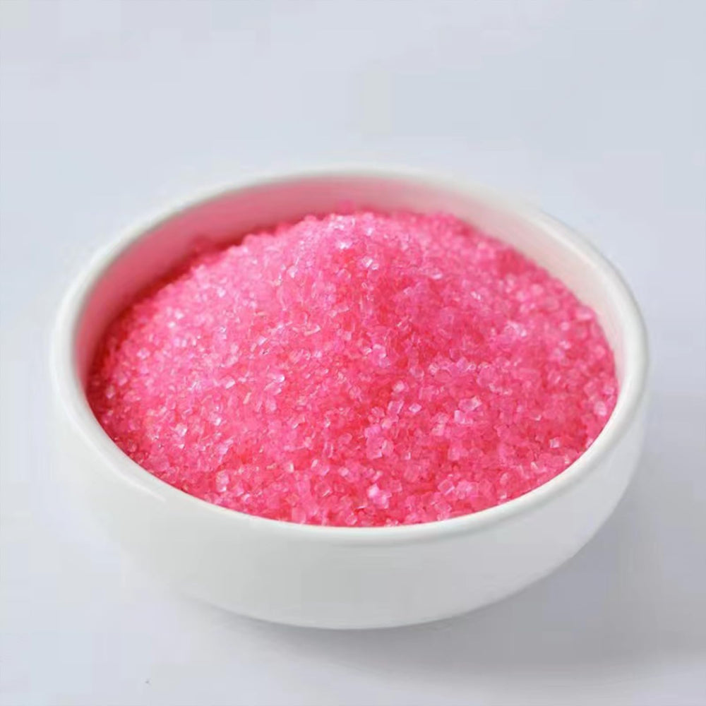 Sentovac hot pink sanding sugar on ice cream for color and sparkle