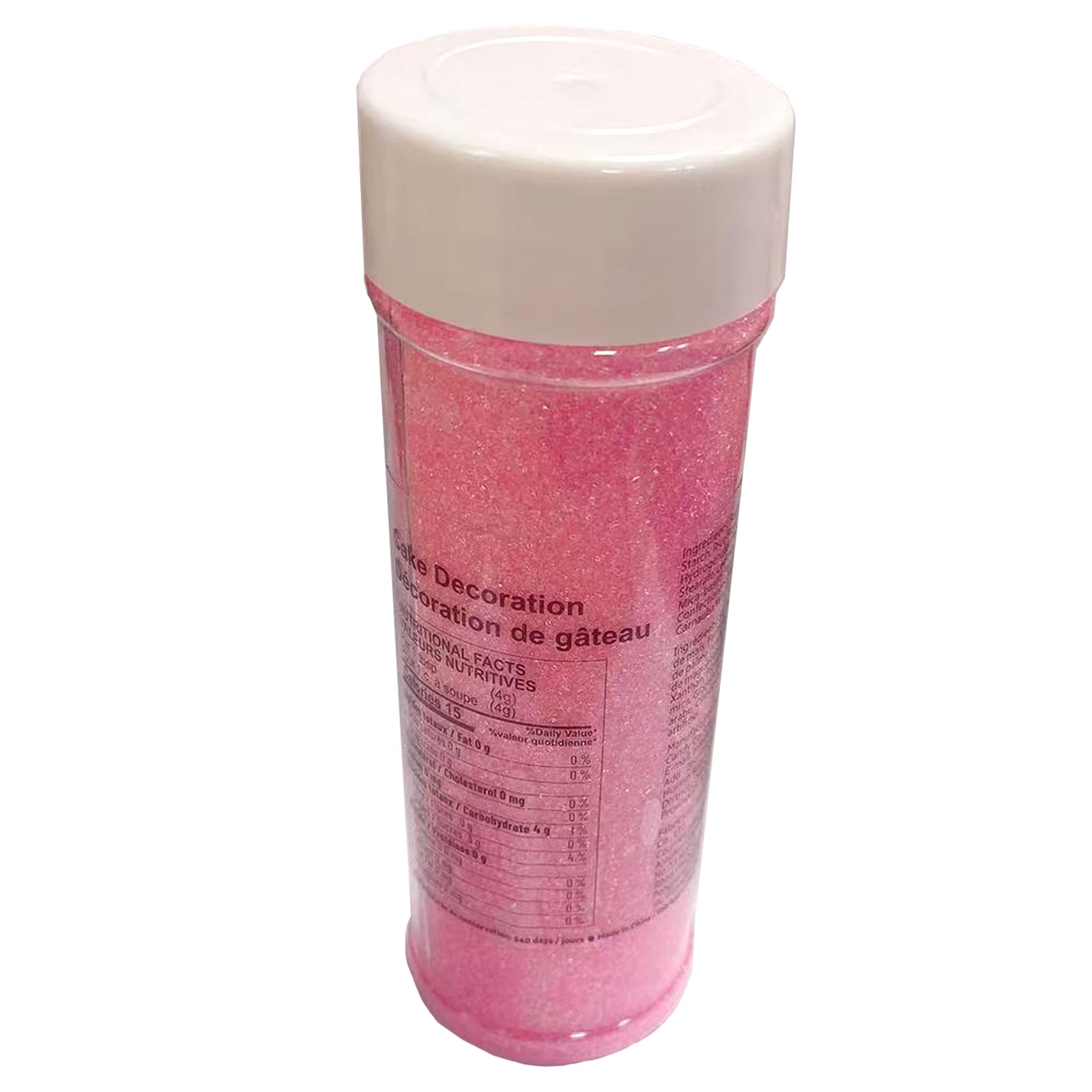 Close-up of Sentovac hot pink sanding sugar packaging showing texture