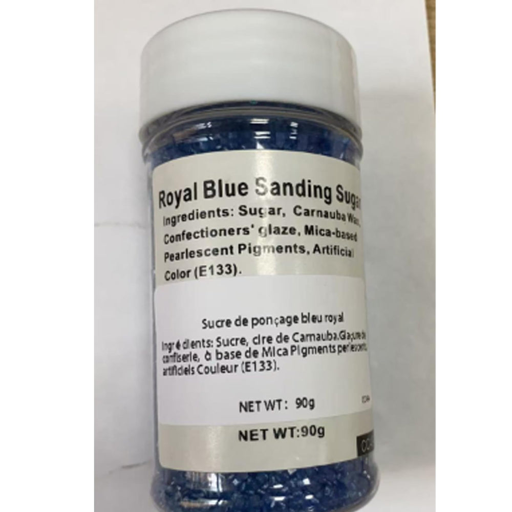 Packaging of Sentovac royal blue edible sanding sugar 3.2 oz