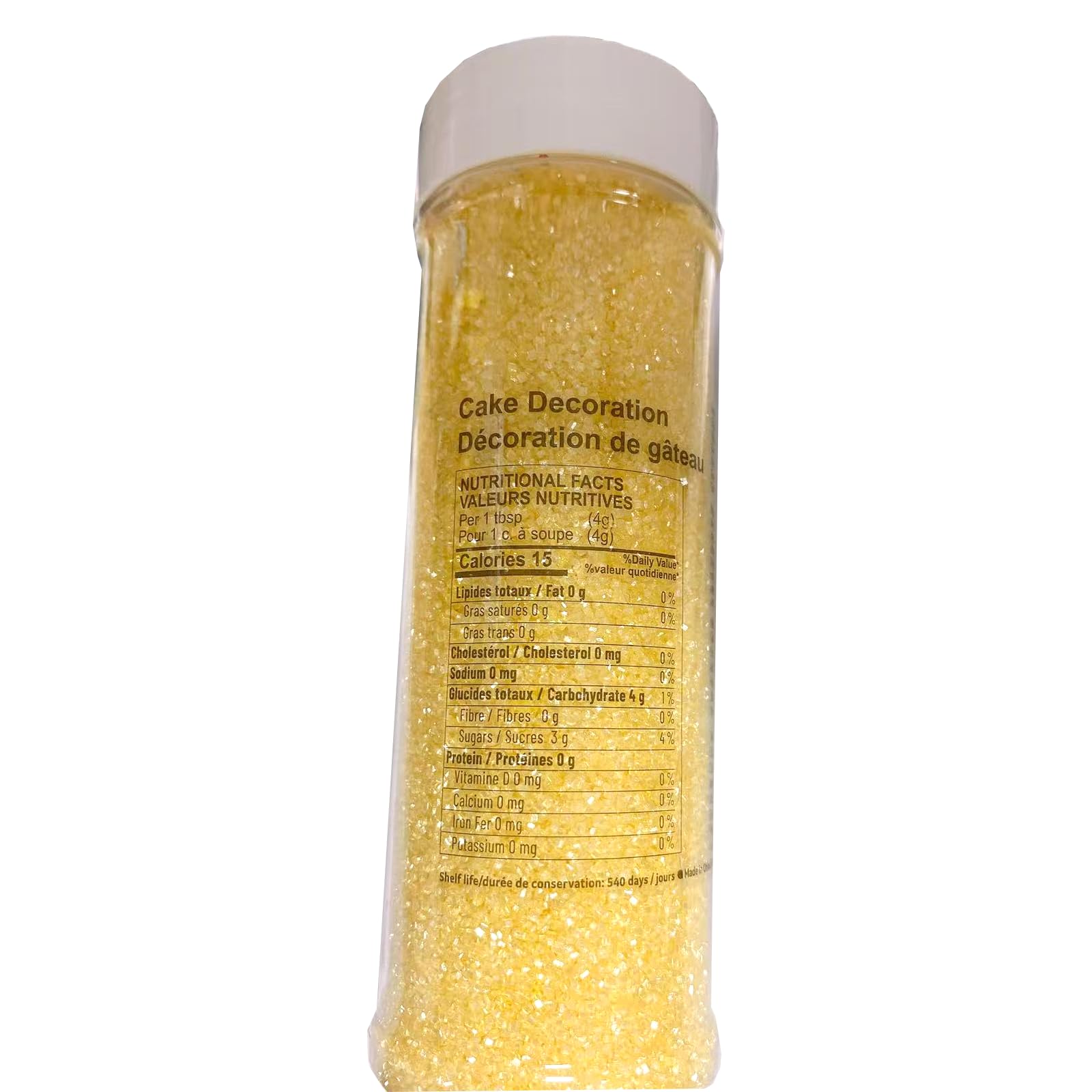 Sentovac yellow sanding sugar bottle with label showcases packaging.