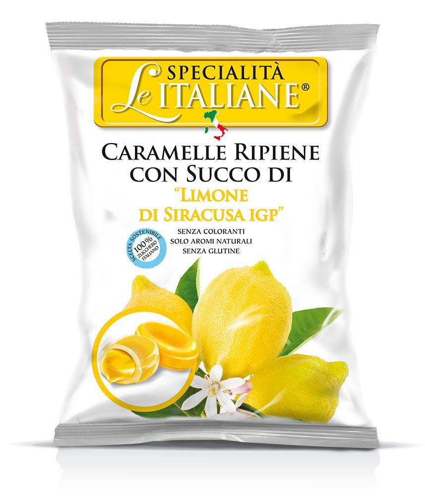 Serra Le Italiane lemon hard candy close-up highlighting bright citrus flavor