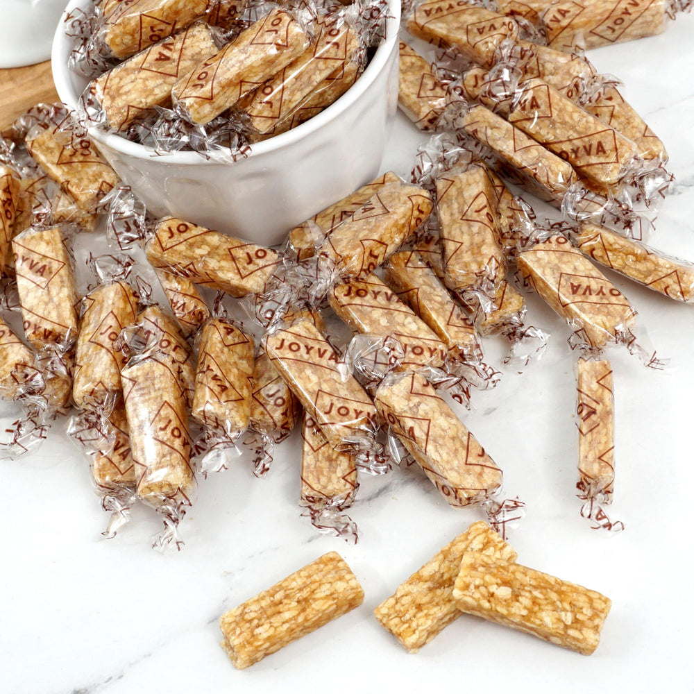 The Hampton Candy Company sesame crunch bars close-up of honey flavor.