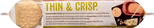 Sesmark Rice Thins Non-GMO ingredients panel highlights simple components.