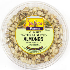 Setton Farms Almonds Sliced packaging closeup shows a resealable bag for freshness.