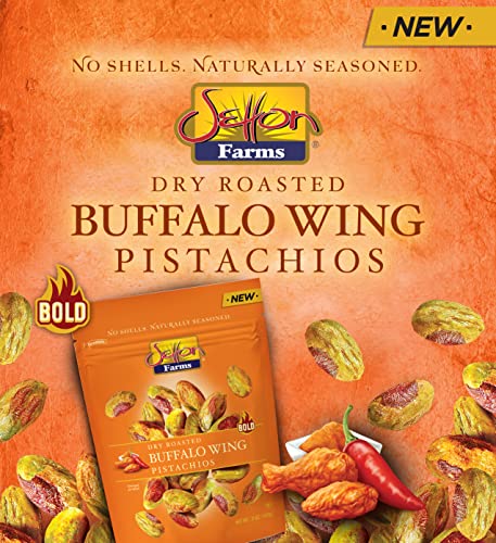 Setton Farms Buffalo Wing pistachios stored in a kitchen pantry for easy access.