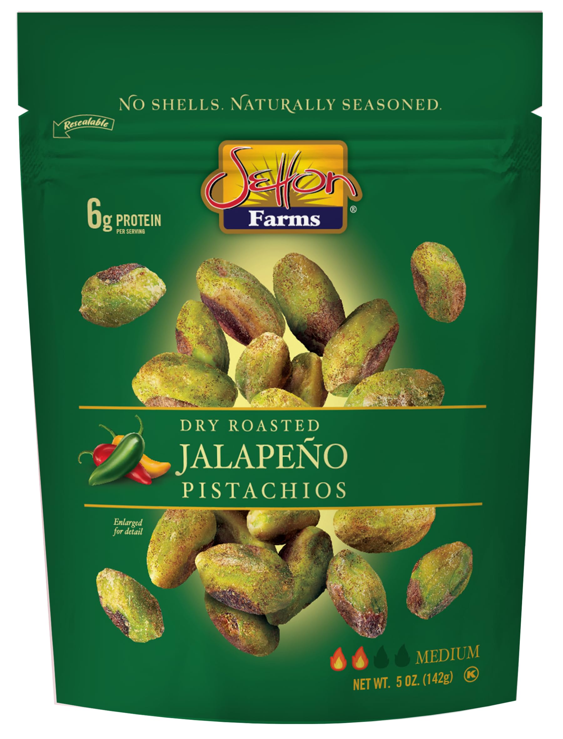 Setton Farms jalapeno pistachio kernels offer bold flavor for snacking.