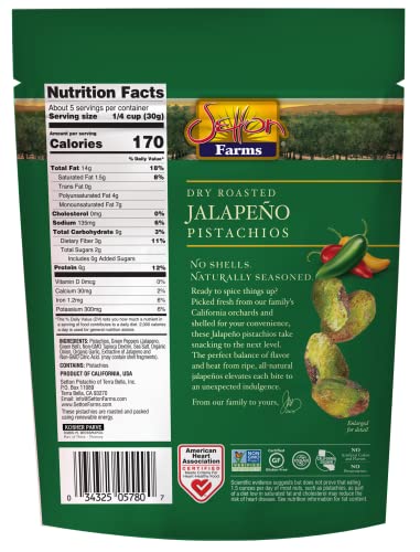 Setton Farms natural seasoned pistachios in no-shell format for easy snacking.