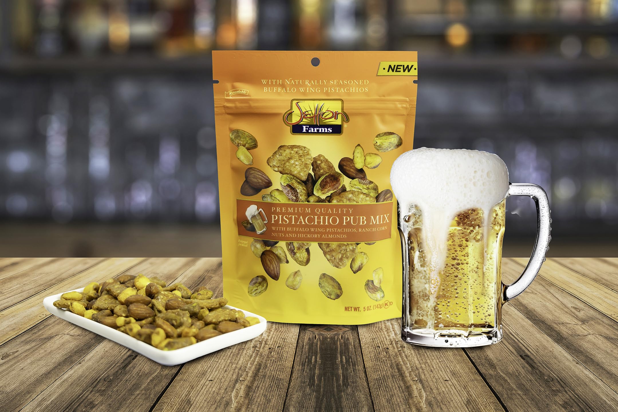 Setton Farms Pistachio Pub Mix honey roasted sesame chips pair with beverages