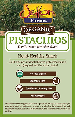 USDA Organic and Kosher certification label on Setton Farms pistachios.