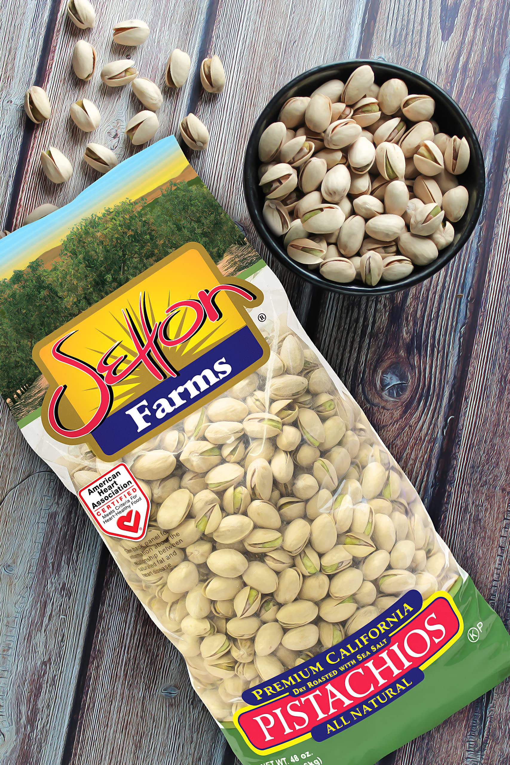 Nutrition label for Setton Farms pistachios shows vegan and kosher certifications.