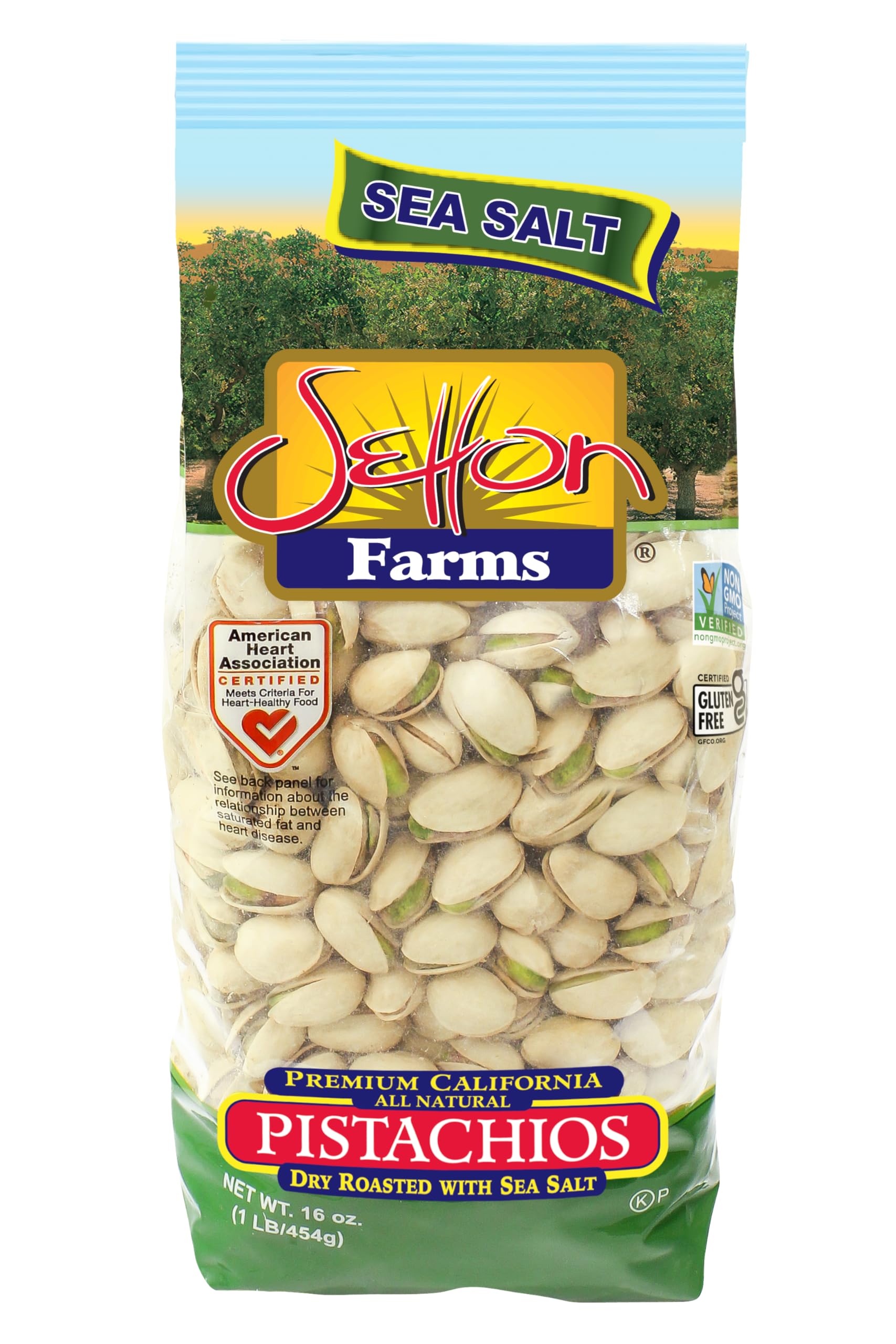 Setton Farms premium California pistachios in-shell in a 1lb bag, perfect for sharing.