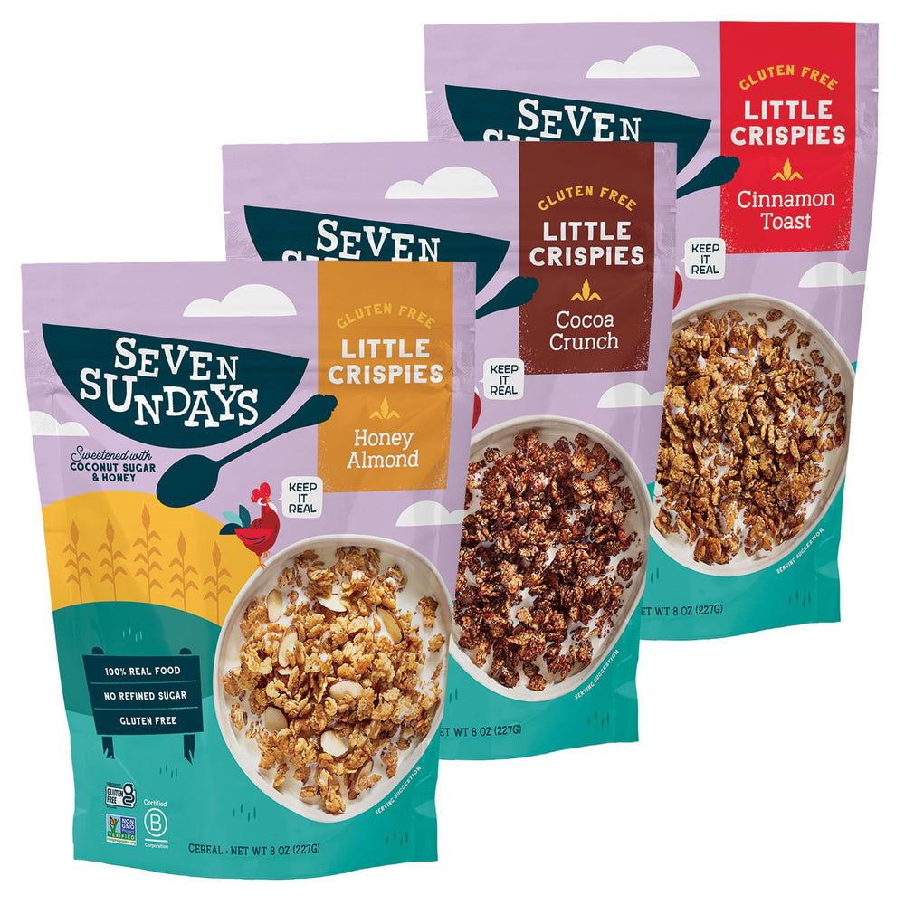 Seven Sundays Little Crispies in a bowl, protein-packed crunch for breakfast.