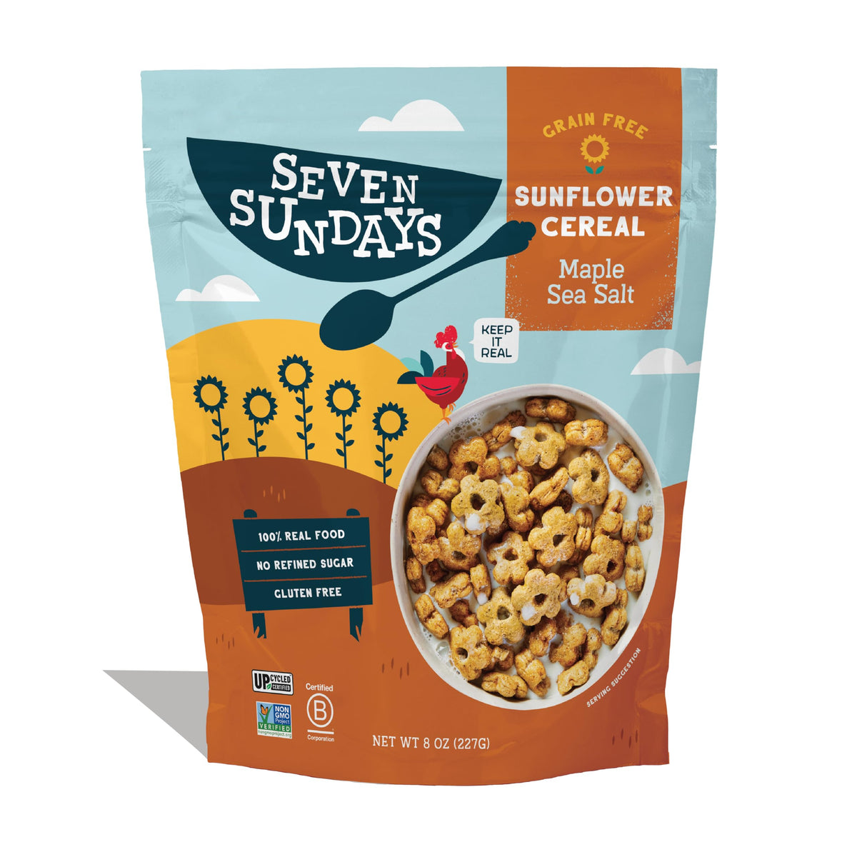 Seven Sundays Maple Sea Salt Cereal bag, gluten-free and vegan ingredients.
