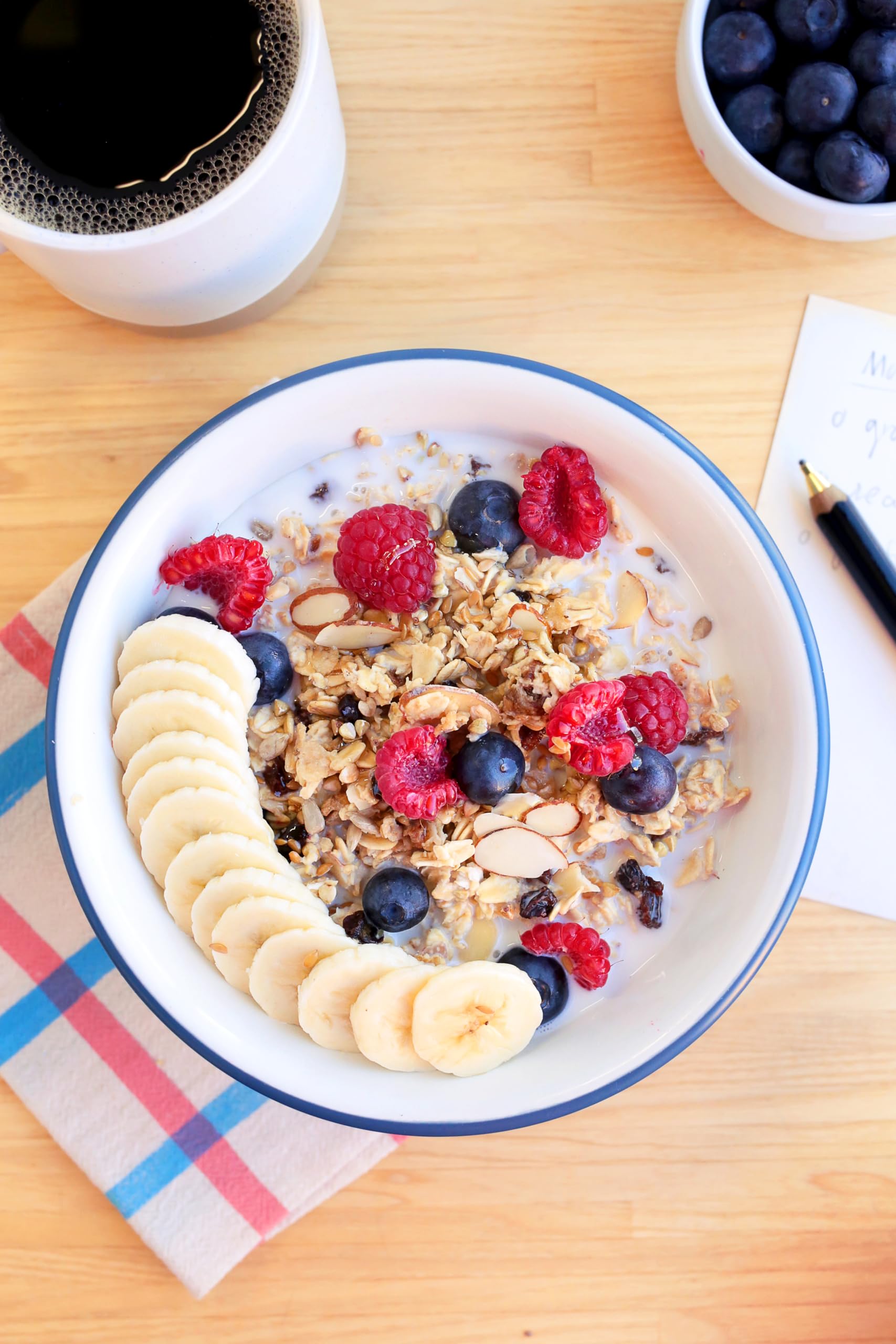 Seven Sundays muesli poured with milk shows creamy texture and inviting color.