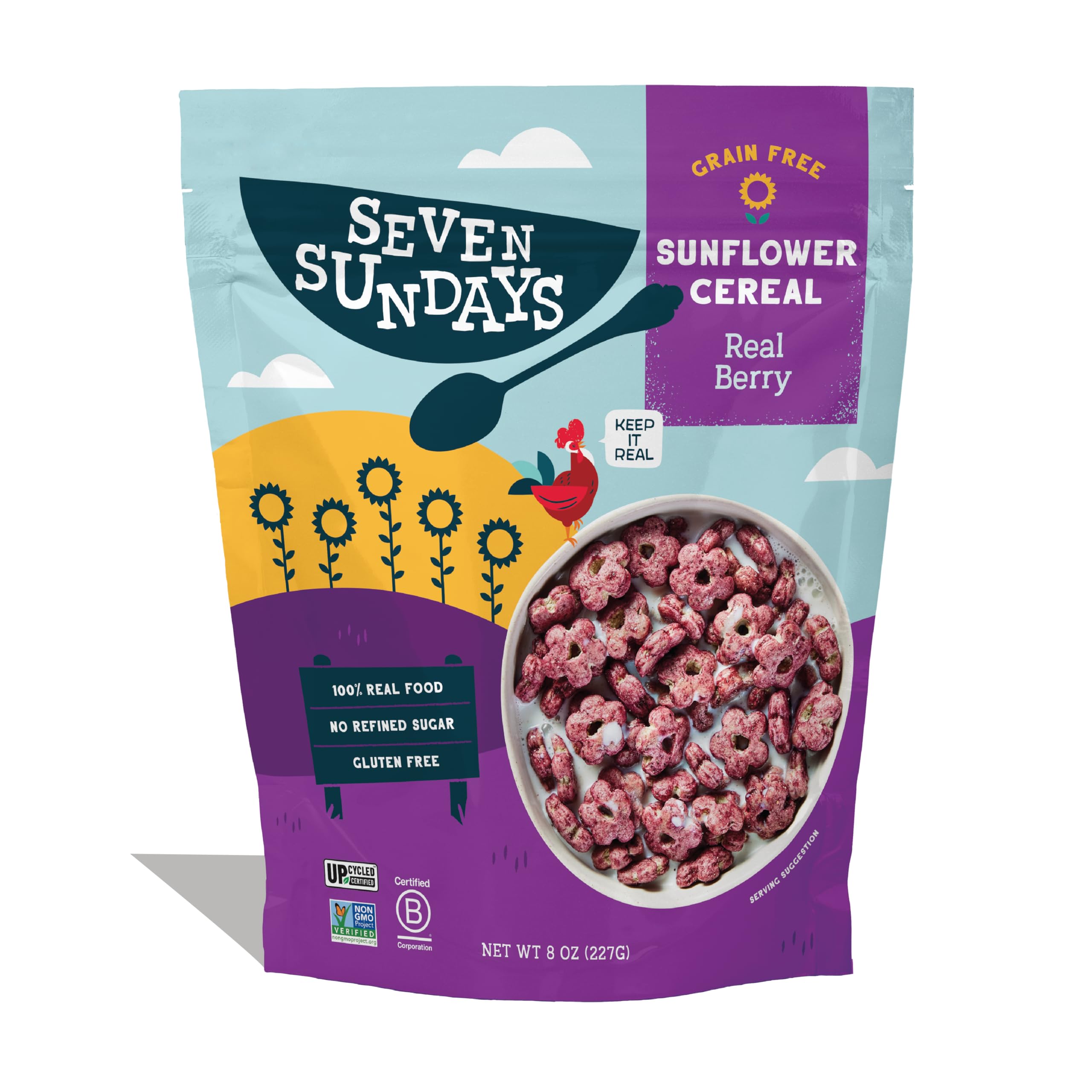 Seven Sundays Real Berry cereal bag front, gluten-free convenience for quick snacking.