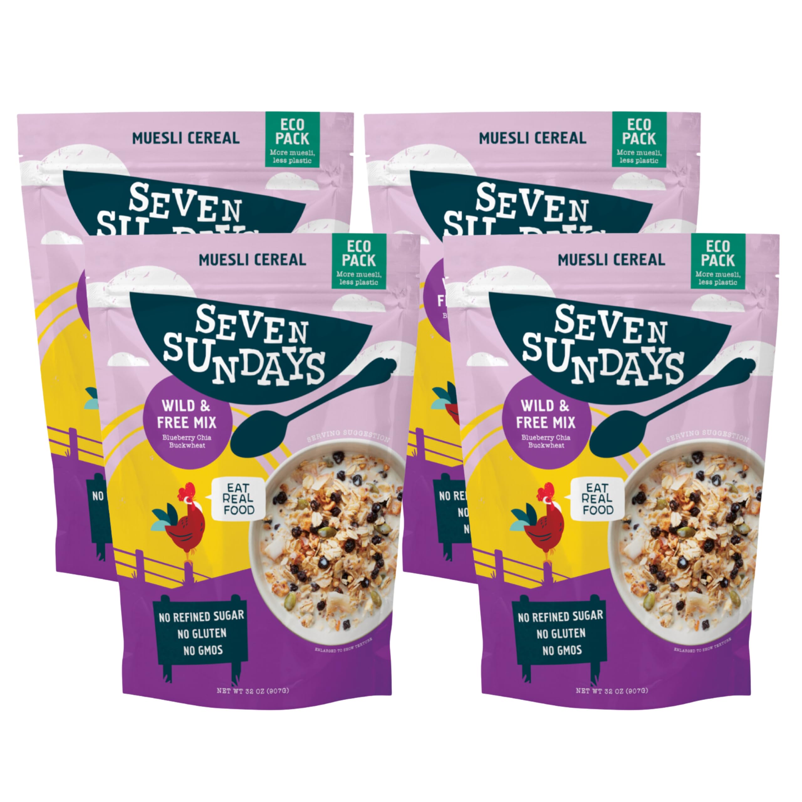 Seven Sundays Wild and Free Muesli bowl with blueberries and chia for a hearty breakfast