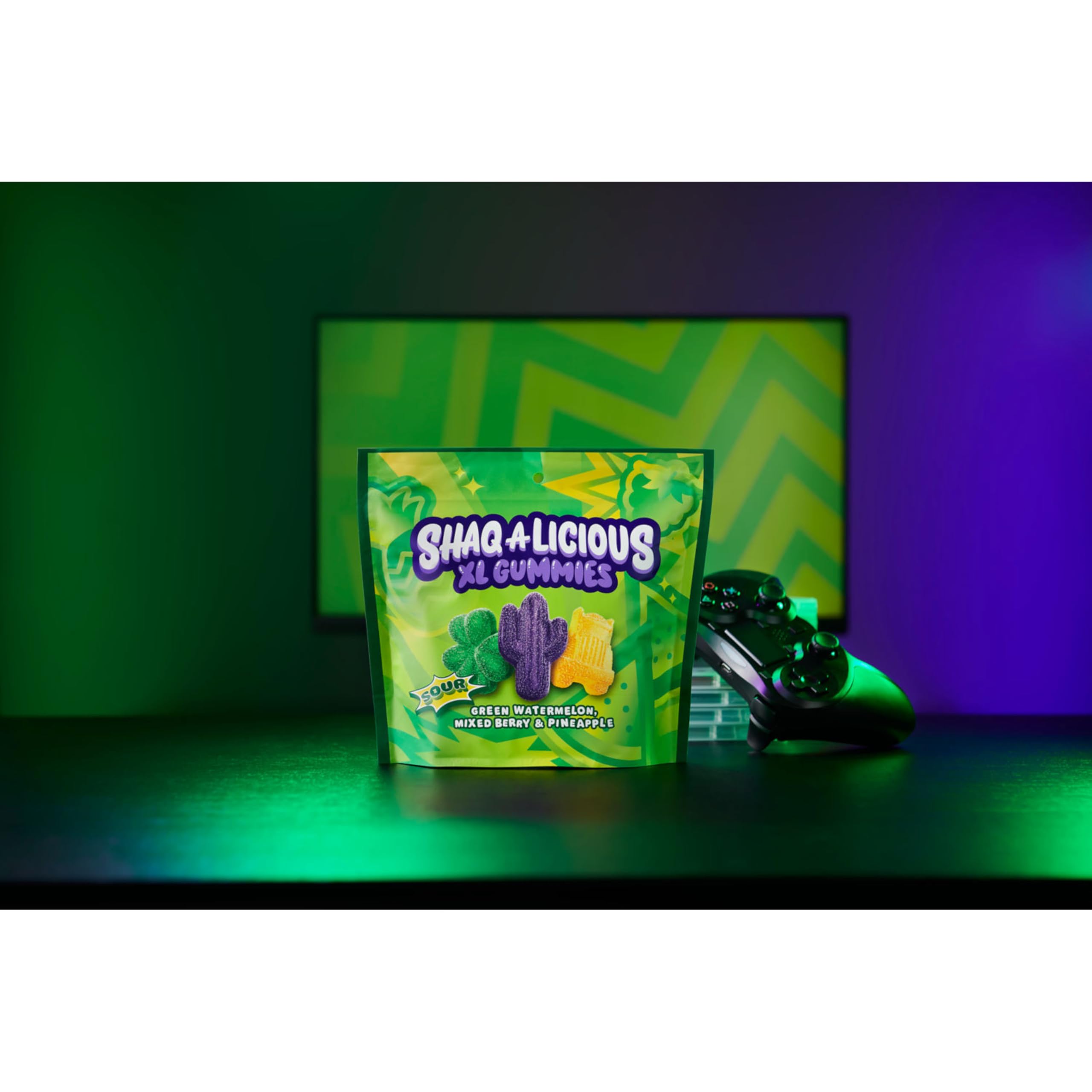 SHAQ-A-LICIOUS XL Gummies nickname-shaped pieces add playful bites