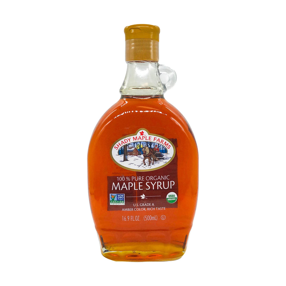 Shady Maple Farm maple syrup gluten-free label confirms safe allergen-conscious topping.