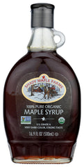 Shady Maple Farm organic very dark syrup in bottle boosts breakfast flavor with bold sweetness
