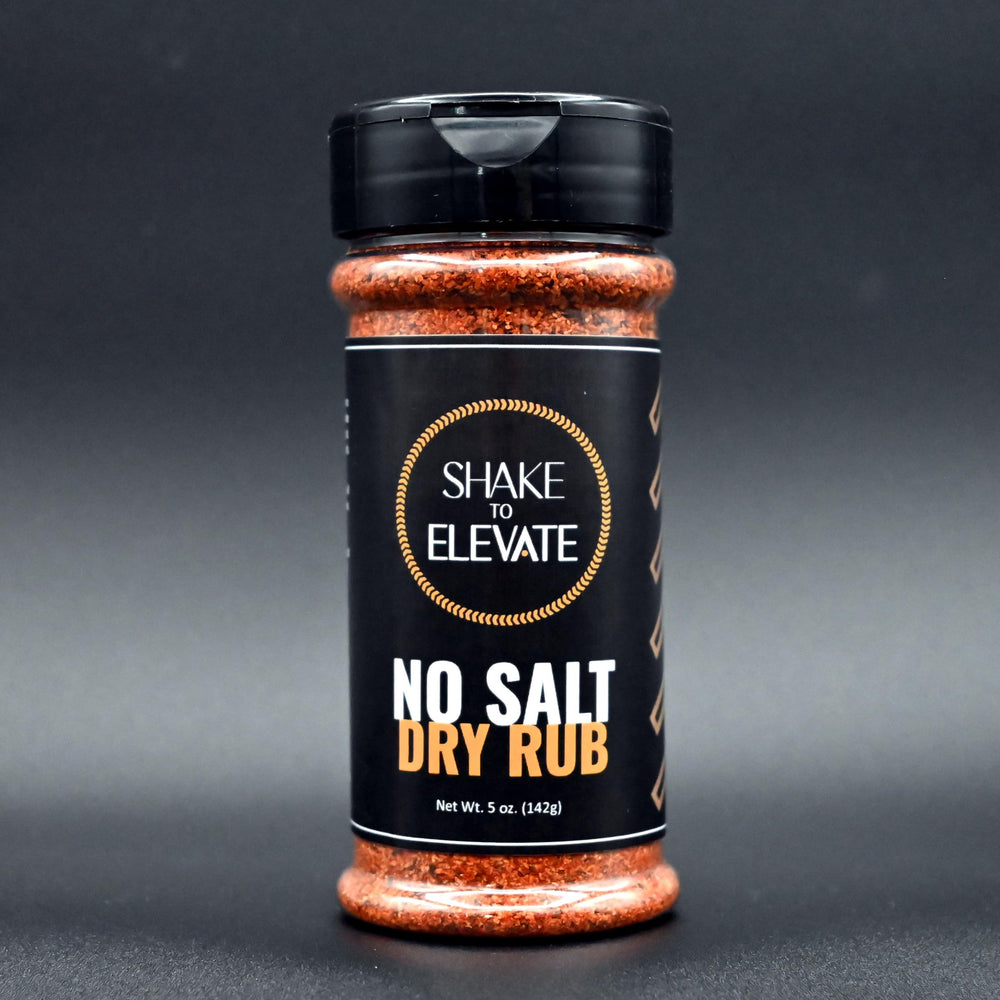 Shake to Elevate no-salt seasoning bottle pour highlights bold salt-free flavor for meats