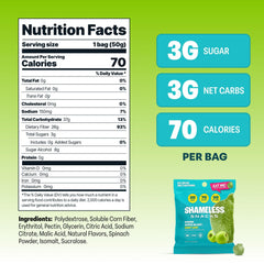Shameless Green Apple Blast closeup highlights vibrant gummies and true apple flavor.