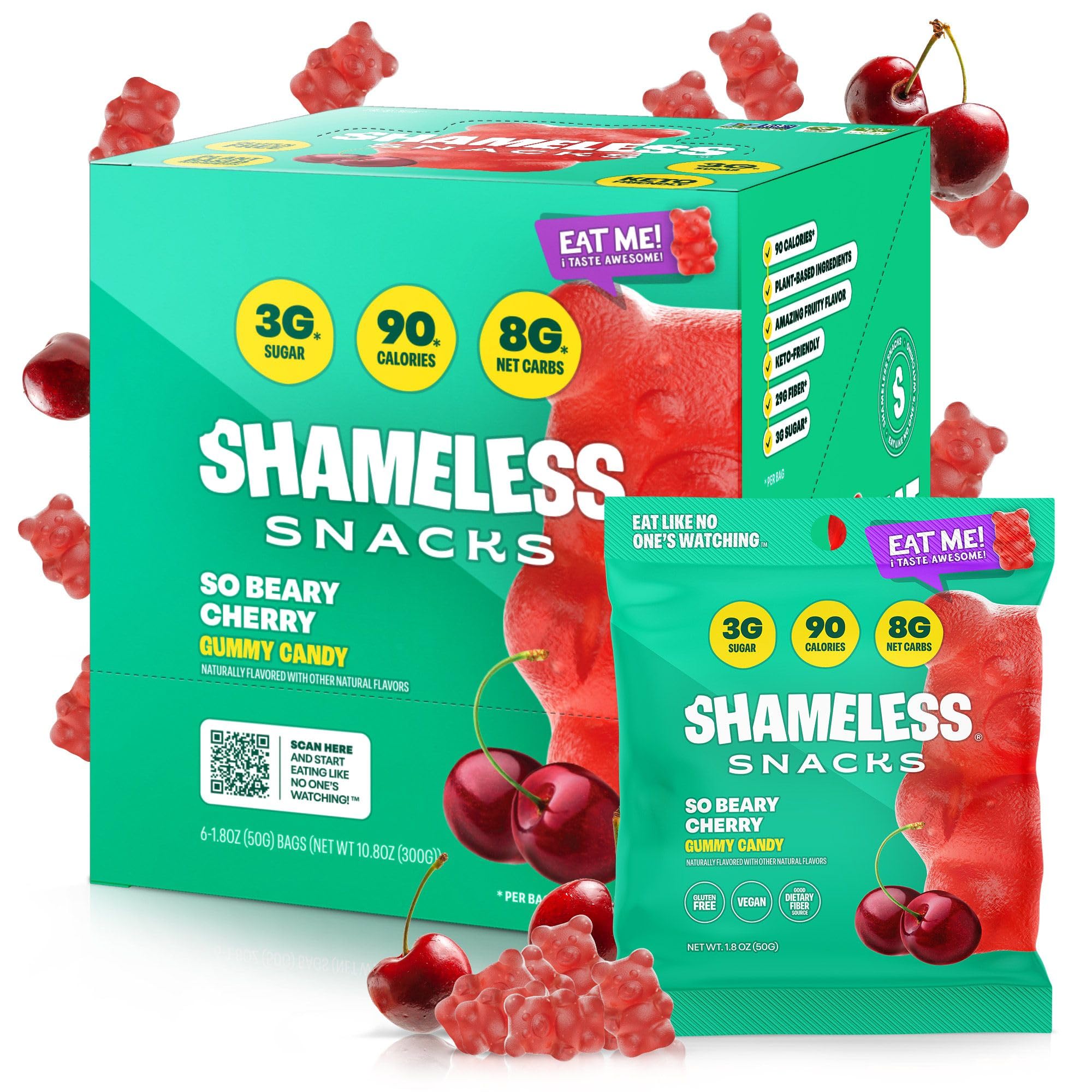 Shameless Snacks Beary Cherry Gummies packaging front with keto-friendly appeal