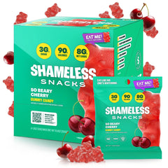 Shameless Snacks Beary Cherry Gummies packaging front with keto-friendly appeal