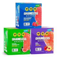 Shameless Snacks Fan Favorites Bundle packshot showcasing keto-friendly gummies for smart snacking