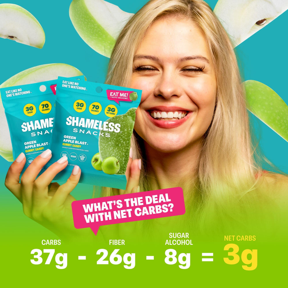 Shameless snacks on-the-go packaging suggests travel-friendly snacking opportunities.