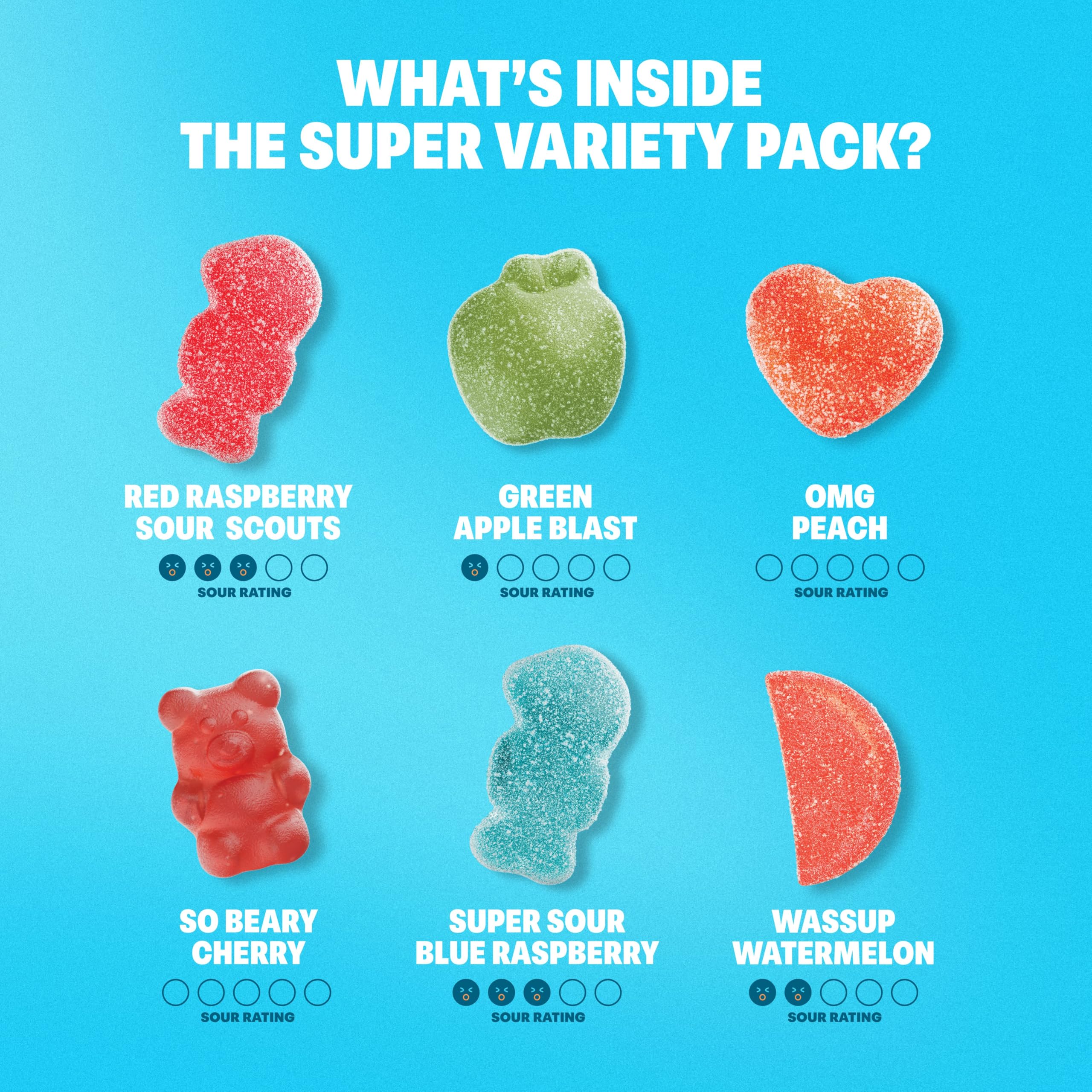 Shameless Snacks front view of variety pack with colorful gummies.