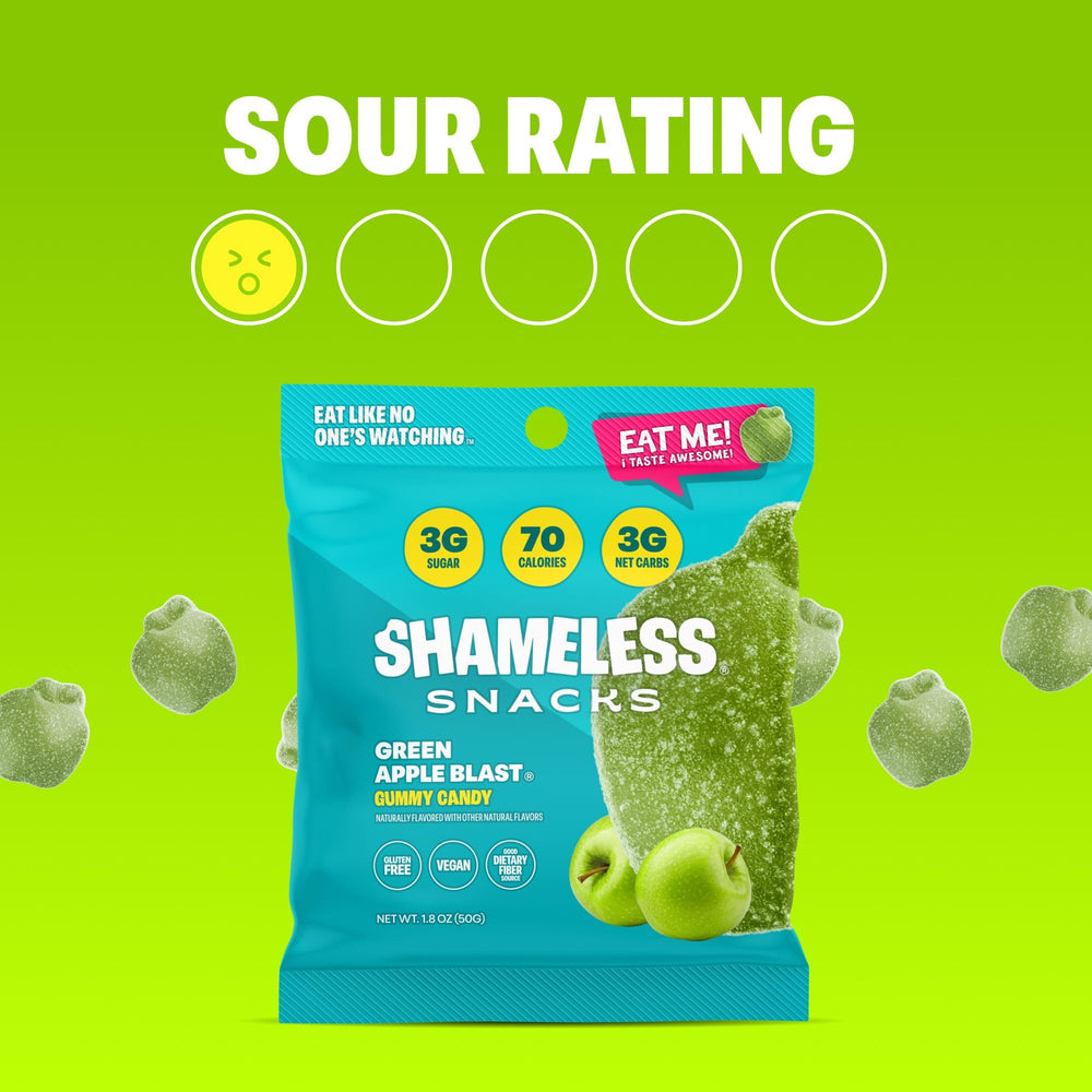 Shameless snacks on the grocery shelf attract shoppers with bright, convenient packaging.