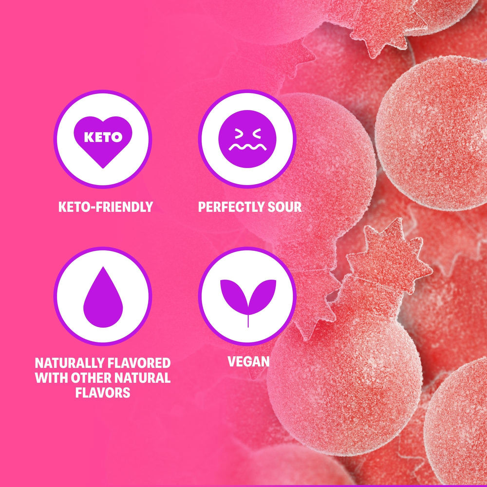 Packaging image of Shameless Sour Cherry Bomb reveals bold branding and vibrant color.
