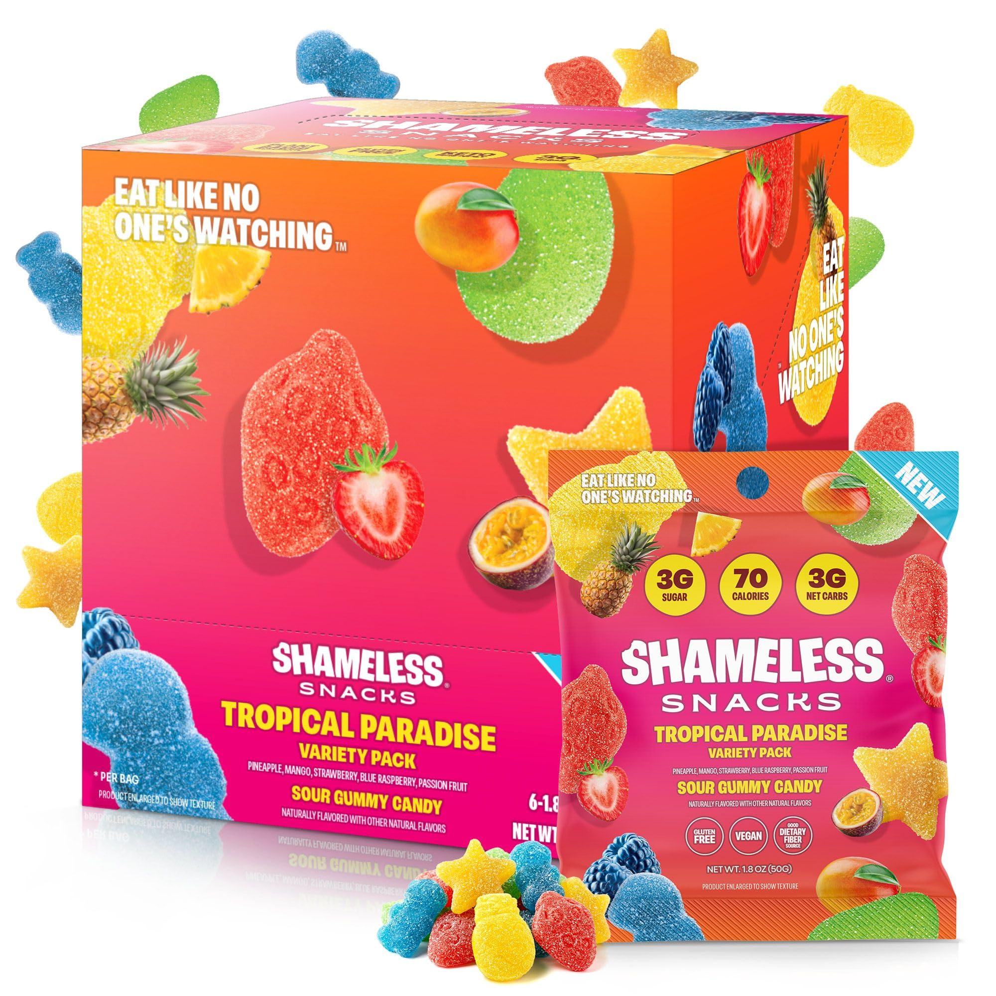 Shameless Snacks Tropical Paradise Gummy front view for on-the-go flavor boost