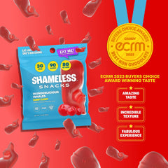 Shameless Snacks Wunderlicious Whales vegan symbol signals dairy-free, animal-product-free candy options.