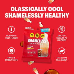 Shameless So Cool Cola gummy texture highlights smooth bite.