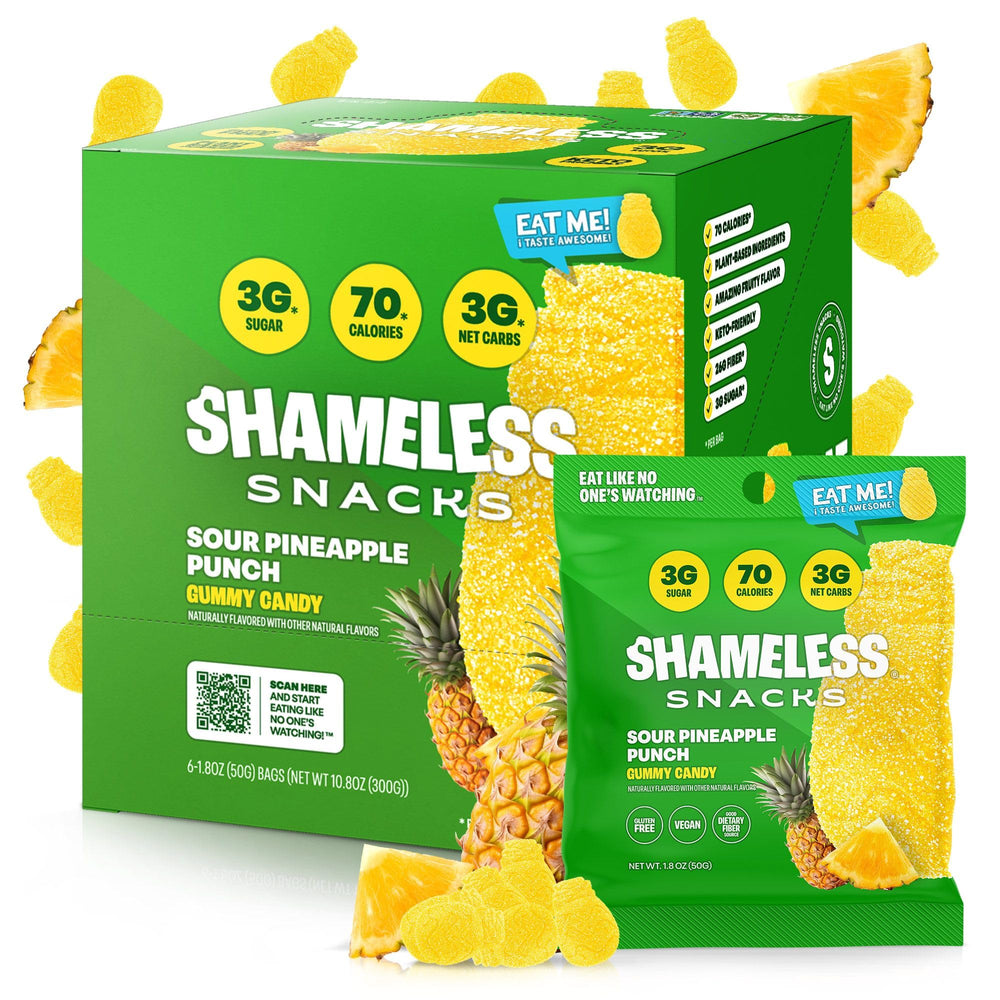 Shameless Sour Pineapple Punch bag on-the-go snack with tangy pineapple flavor