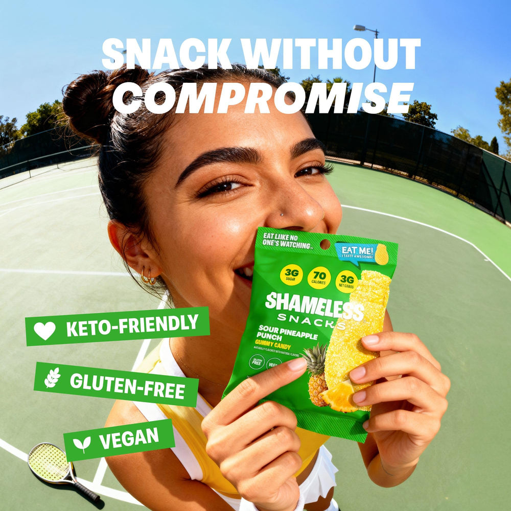 Shameless Sour Pineapple Punch vegan and gluten-free badge signals inclusive snacking