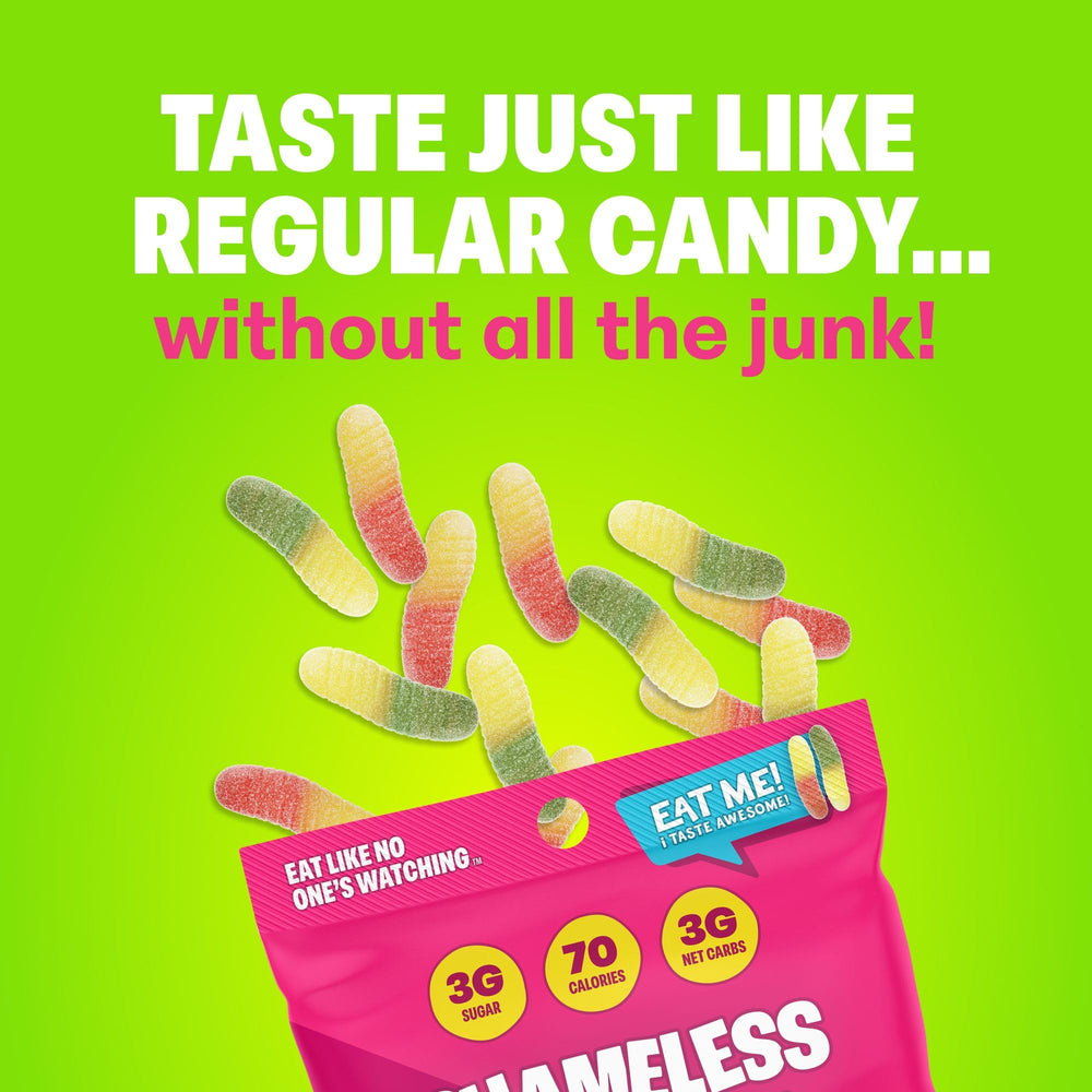 Shameless Wild Worms gummy texture closeup highlighting chewy bite
