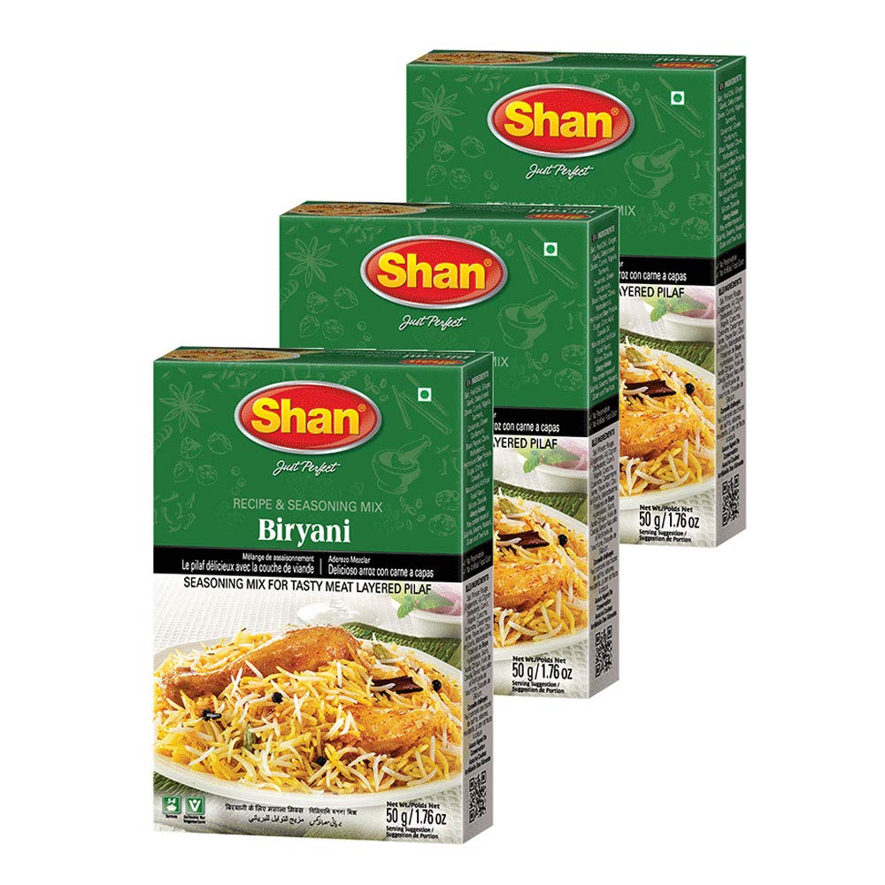 Shan Biryani Masala spice blend jar enhances authentic biryani aroma for chicken, lamb, or veggie dishes.